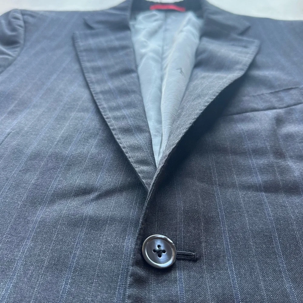 ISAIA Recent Striped Charcoal + Blue Wool Blazer - 38R - Picture 9 of 13